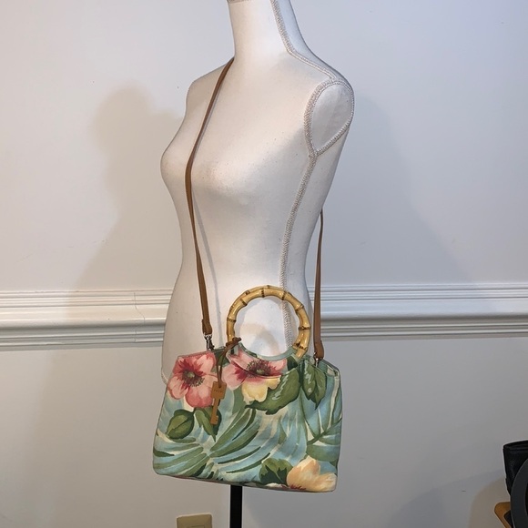 Floral Fossil Handbag with Bamboo Handle & Leather Crossbody Strap - Picture 2 of 7